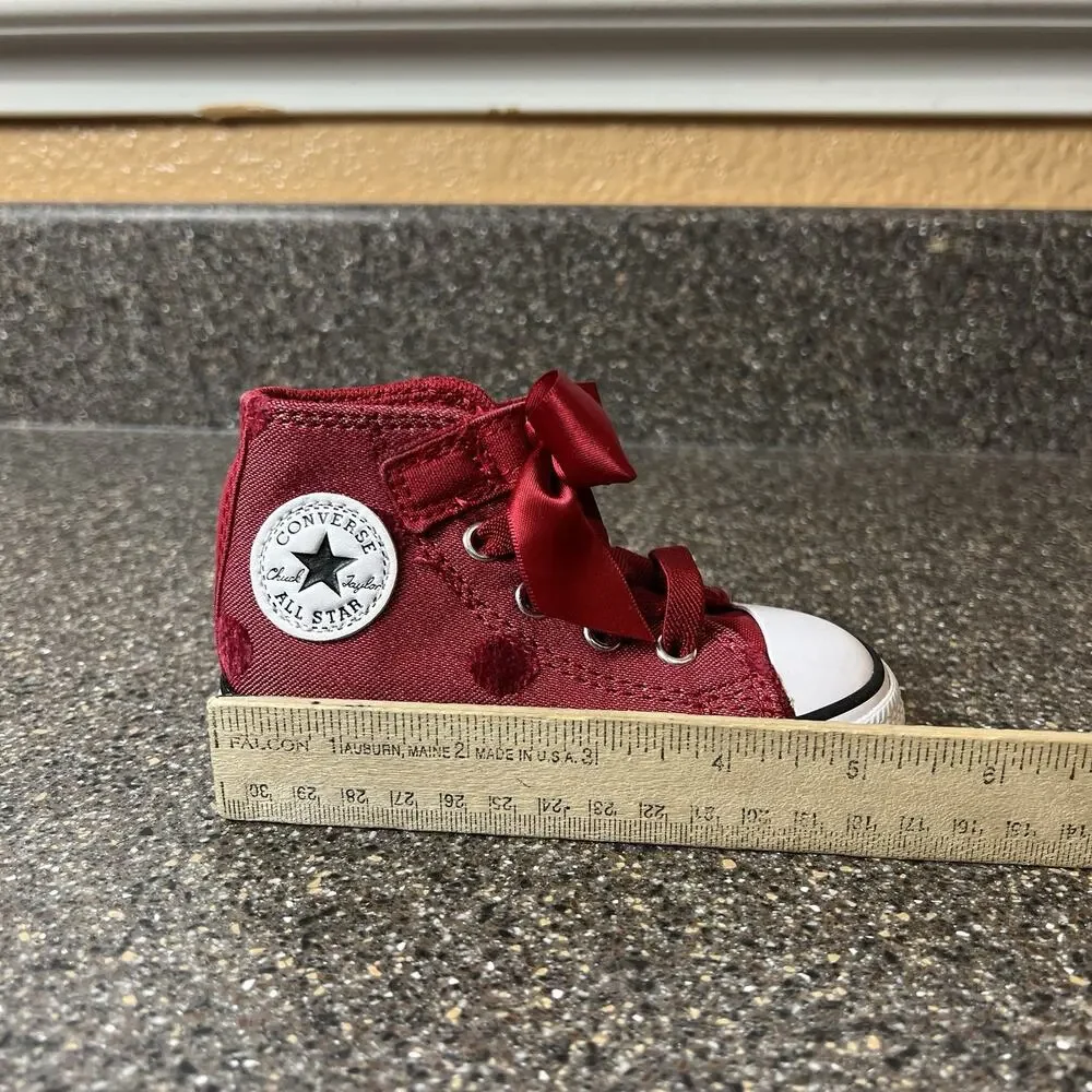 Converse All Star Little Kids Infant 5 Classic Red High Top Bow Acc Sneaker Shoe